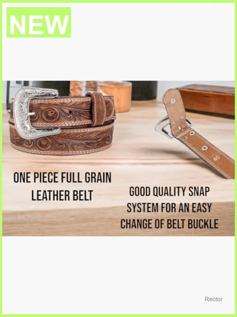Men's Full Grain Leather Belt Strap with Snaps for Interchangeable Buckles